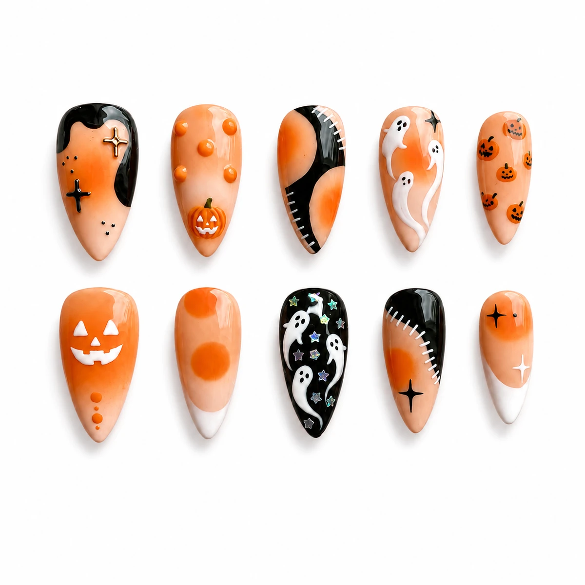 Pumpkin and ghost nail details