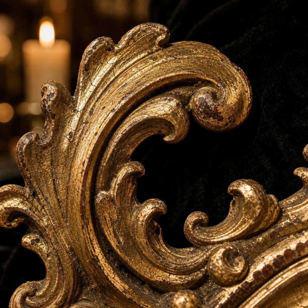 Close-up of worn gilded baroque relief carving