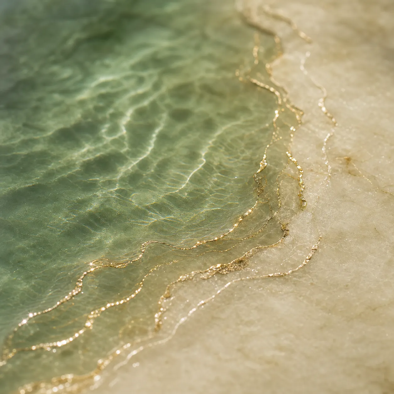 Jade water surface edged with old-gold lines