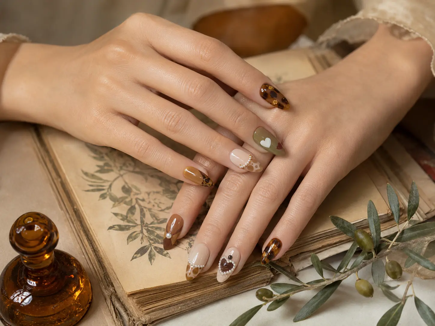 Autumn manicure model photograph: A letter in amber