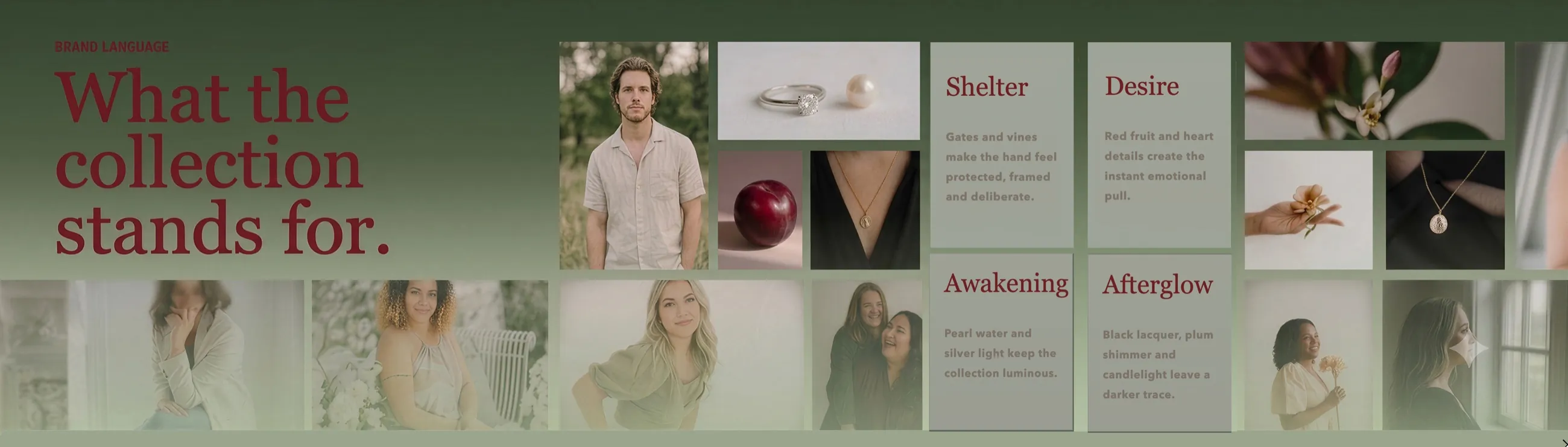Brand language concept board for the Garden of Eden collection