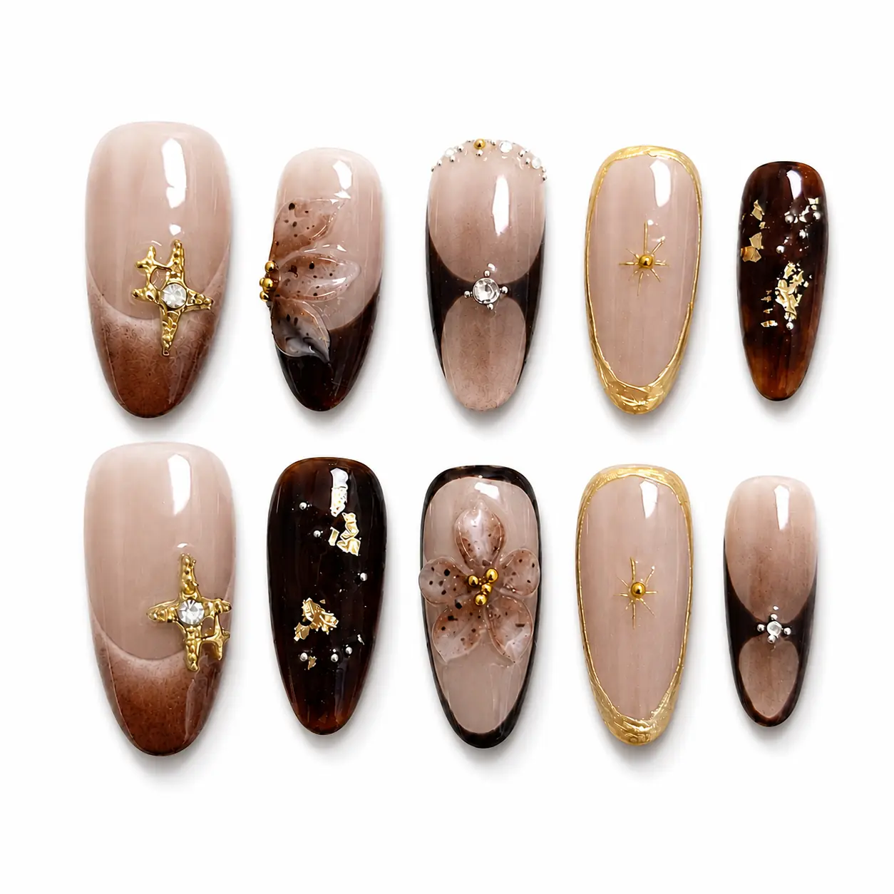 Gilded Butterfly at Dusk nail set with annotated design details