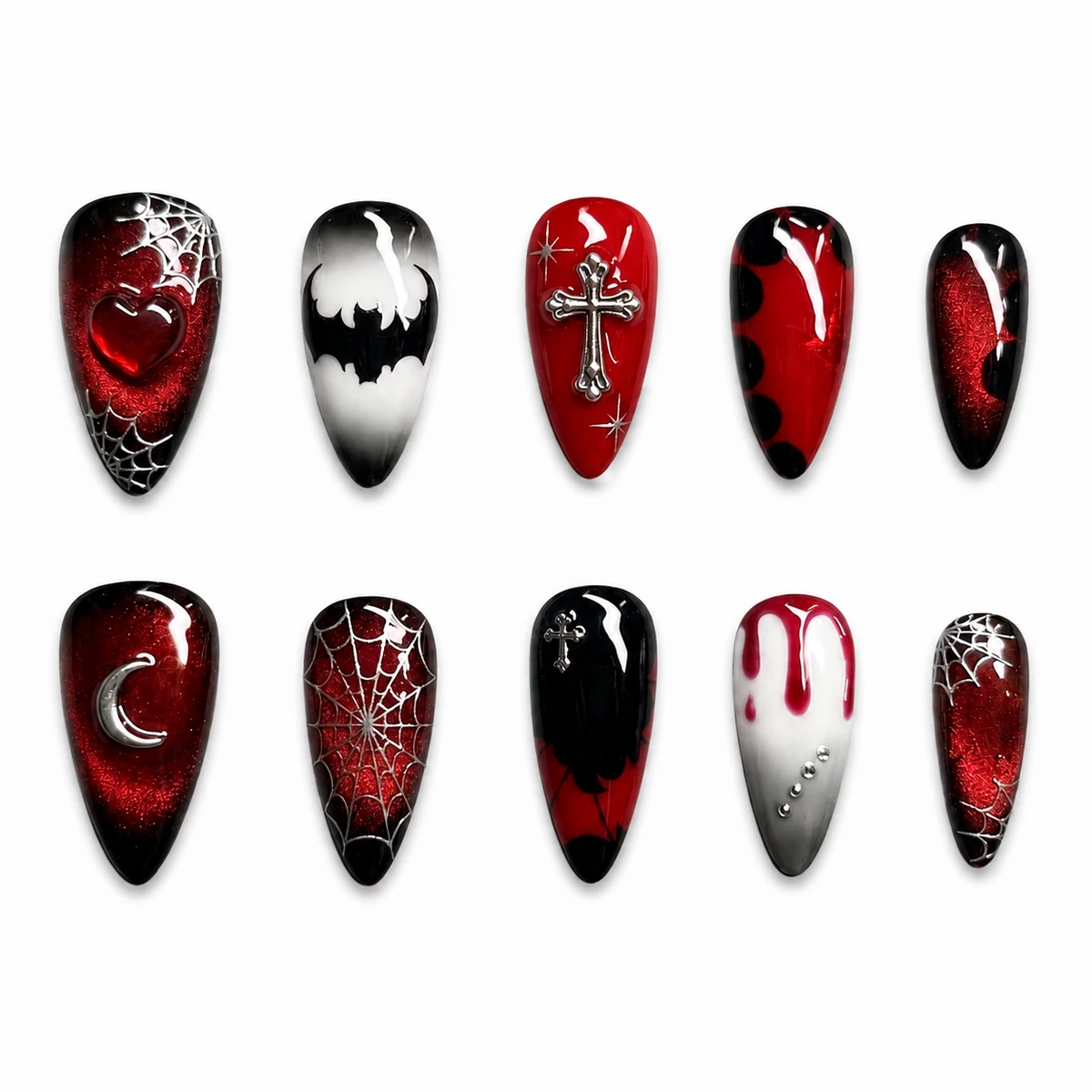 Blood Moon Chapel red and black Halloween press-on nail set