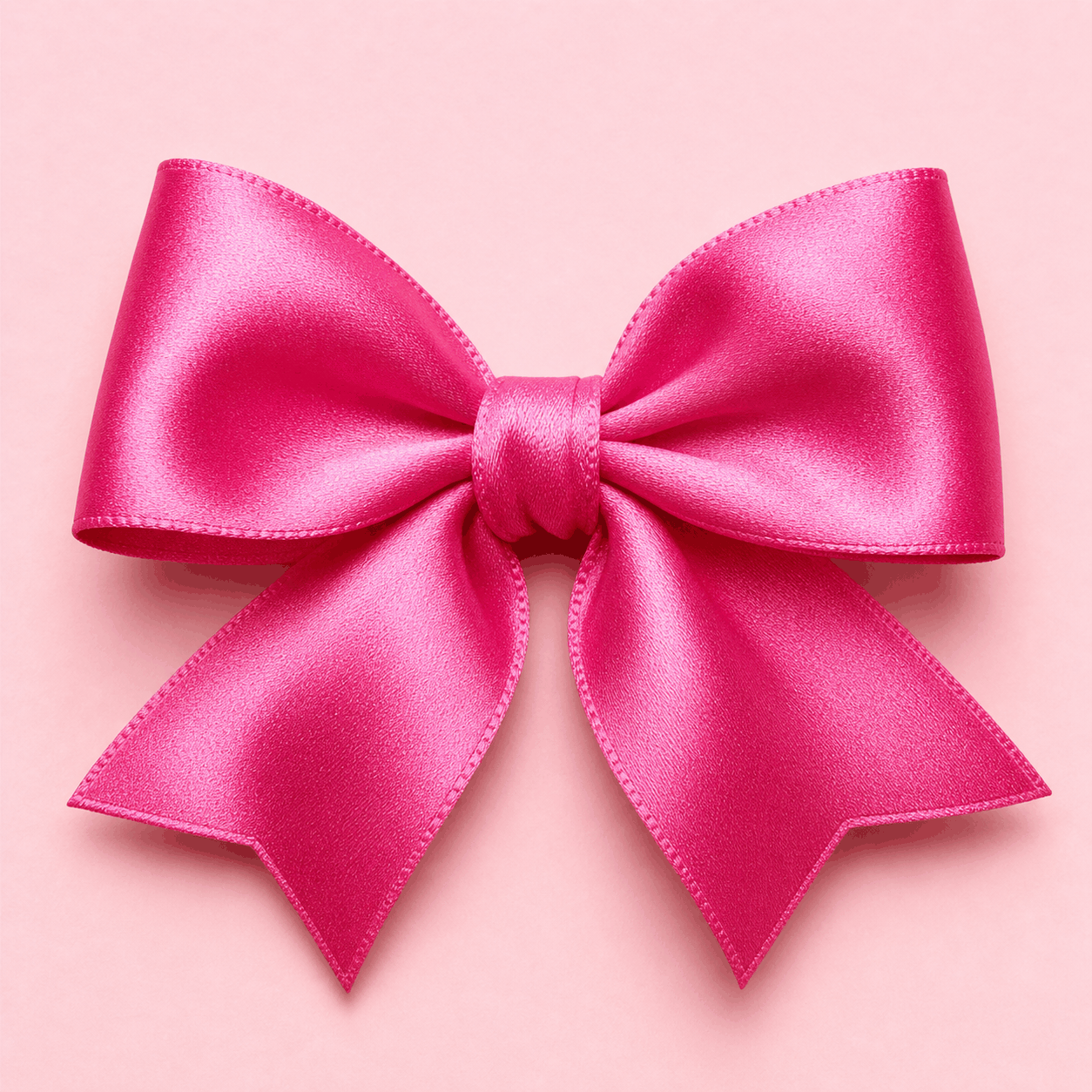 A real hot-pink satin bow on blush paper